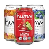 Humm Kombucha Seasonal Variety 12 Pack, Cherry Limeade, Blueberry Mint, Mango Passionfruit, Organic, Vegan & GMO Free