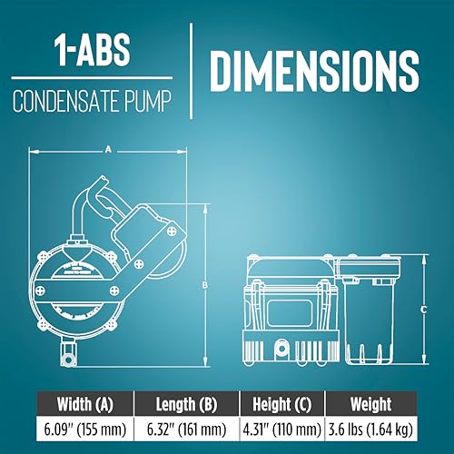 Image of Little Giant 1-ABS 115-volt, 1 /150 HP, 205 GPH Automatic Shallow Pan Condensate Removal Pump for Ceiling Mounted Air Conditioners or Dehumidifiers, Black /Blue, 550521