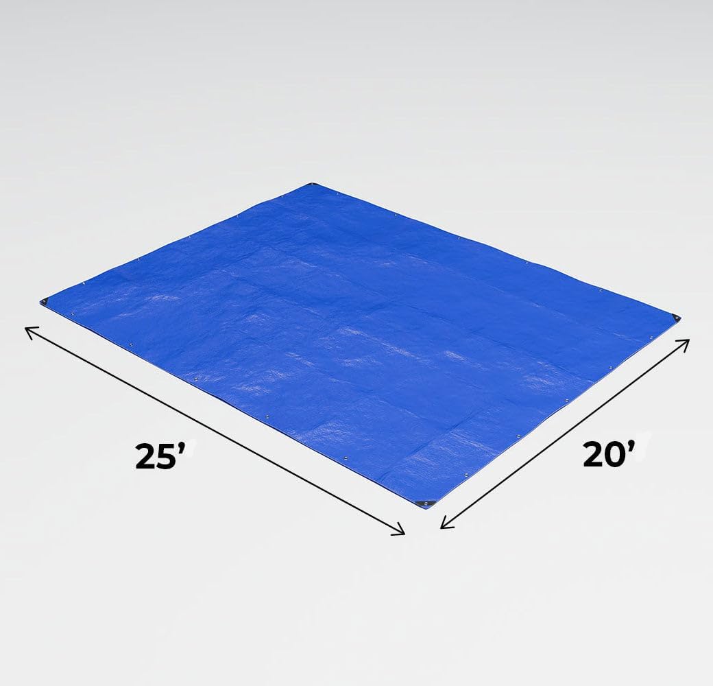 Emergency Roof Tarp Kit, 5 Series, Cobalt Blue, 20' x 25', 5 mil, UV Resistant, Flame Retardant, Includes 2 100' 550 lb. Paracords