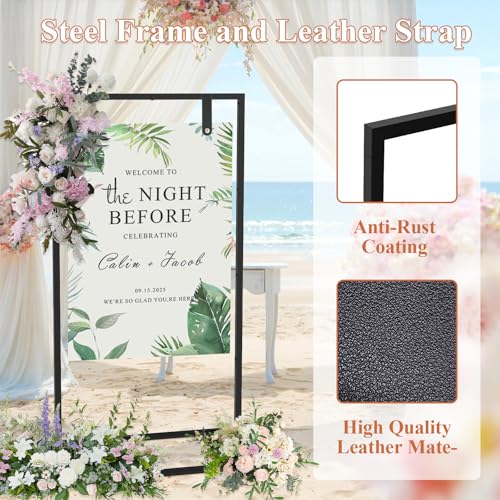 JCMCDO Elegant Wedding Sign Stand Holder, Sturdy Wedding Welcome Sign Holder with 8 Pair Satin Ribbon & 2 Leather Strap for Seating Charts & Event Decor Wedding Seating Chart Stand, Easel for Display (Black) by JCMCDO - Image 5