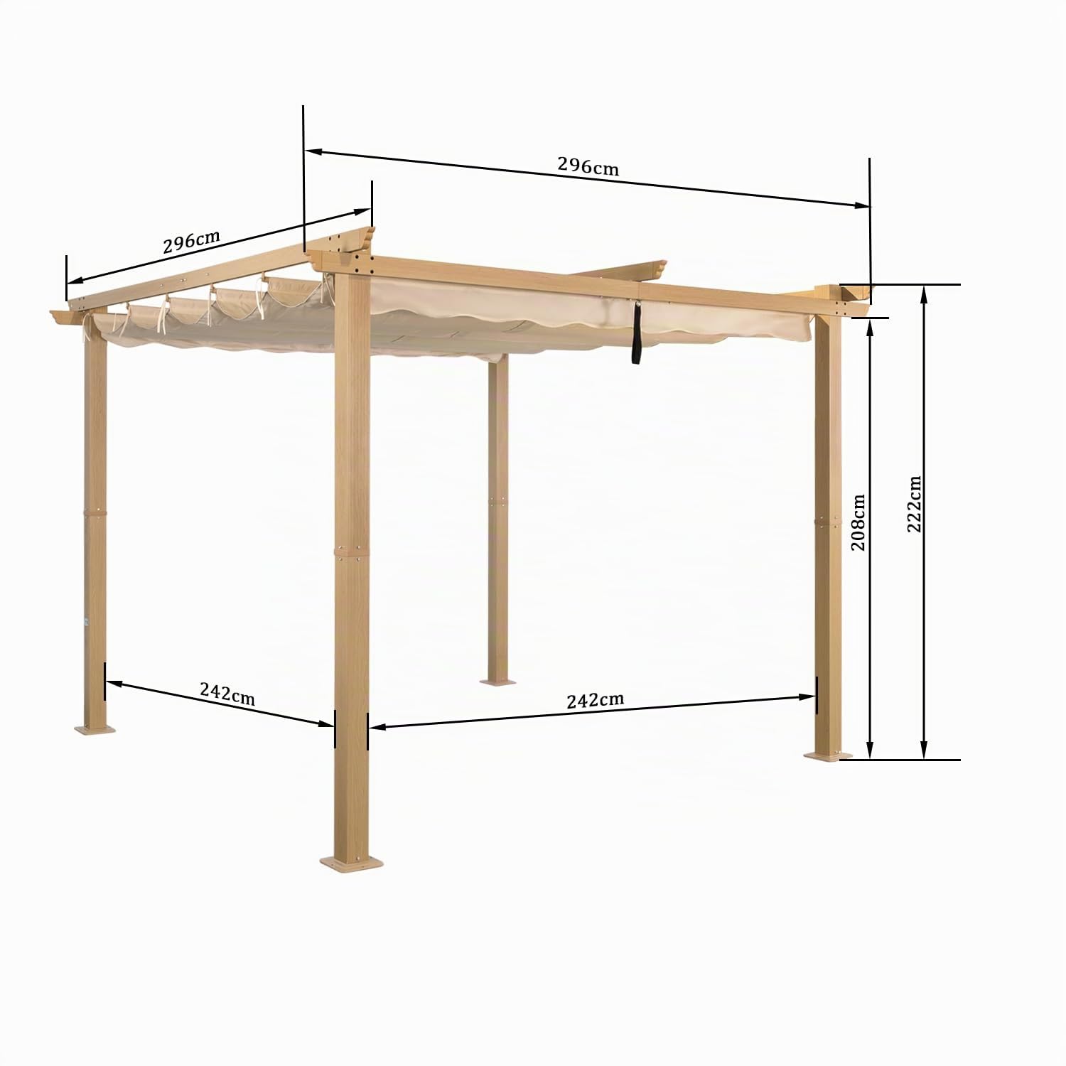 Angel Living 3 x 3 m Pergola en Aluminium, Coulissant rétractable, Tissu en Polyester de Haute densité, Hydrofuge et résistant aux Rayons UV, abri de Jardin pour Jardin, terrasse Beige
