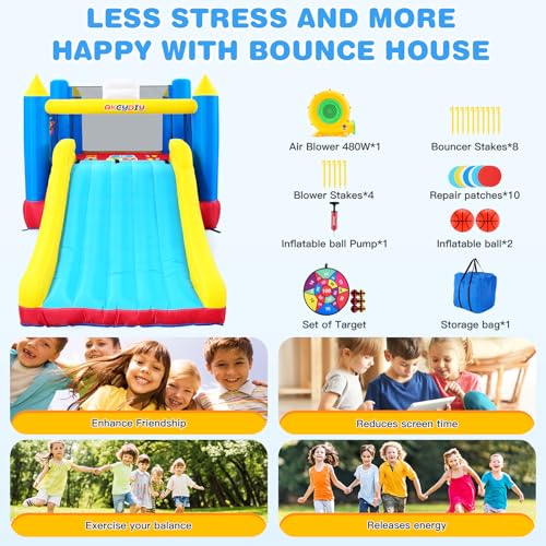 Grand château Gonflable pour Enfants de 3 à 12 Ans, Grand Toboggan et Grand Trampoline, château Gonflable avec Ventilateur, Maison Gonflable pour Enfants, pour garçons, extérieur/intérieur, Cadeau – vue 5