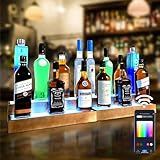 Tongmo 2P LED Lighted Liquor Bottle Stand - 2 Tier Liquor Bar Bottle Display Shelf with App & Remote Control, Holds 8 Bottles, Real Wood, Easy to Clean, No Installation Required(LED，Walnut, 2 Tier) - Image 7