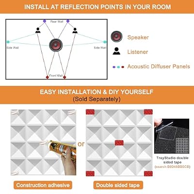 TroyStudio Acoustic Sound Diffuser Panels, 12 X 12 X 1 inches 16 Pcs PVC Plastic Wall Panel, Recording Studio Acoustical Treatments Diffusion panel, 3d Art Decorative Ceiling Tiles (Pyramid, White)