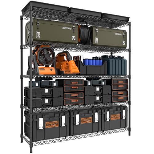 Image of M MZG 3500LBS 59 inch W 5 Tiers Storage Shelves, Metal Shelving Wire Metal Shelving Unit Shelves for Storage Adjustable Garage Shelving for Pantry Kitchen Garage Black 17.7 inch D x 59.1 inch W x 70.4 inch H