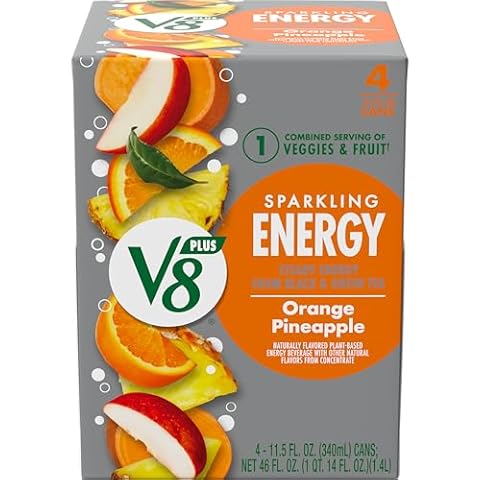 V8 SPARKLING +ENERGY Orange Pineapple Energy Drink, 11.5 fl oz Can (Pack of 4) Cover