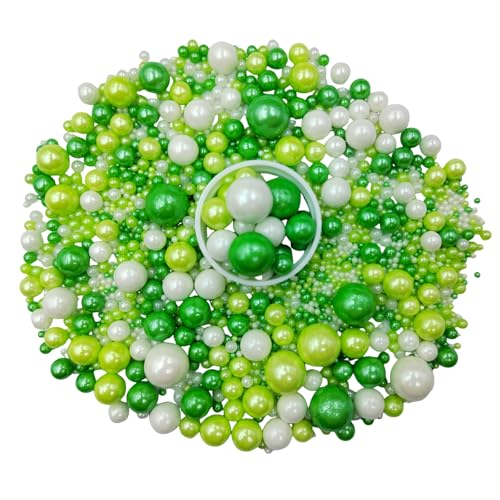 Image of Edible White Green Sugar Pearls Candy Sprinkles 120G / 4.23Ounce Baking Cake Sprinkles Cupcake and Cake Topper Cookie Decorations Wedding Party Valentines Halloween Christmas Supplies