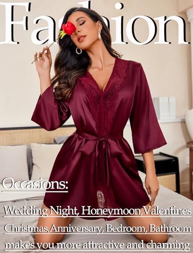 Image of Avidlove Women's Kimono Robe Short Satin Pure Short Silky Robes