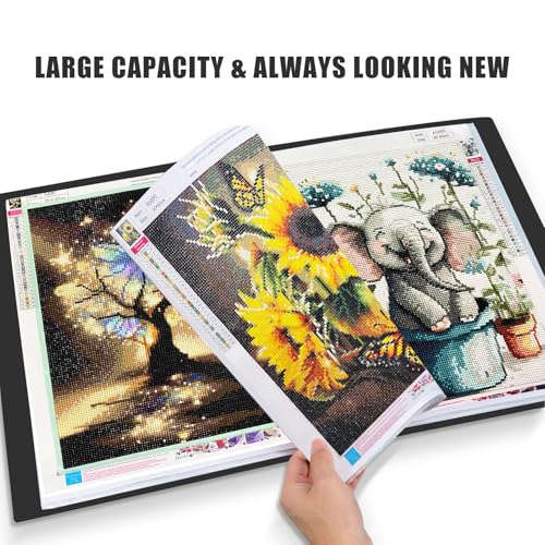 Image of Diamond Art Storage Book with Accessories Painting Storage for Diamond Painting Kits, Tools & Supplies Album 22x16.4inch Art Collection Binder Book A2 Folder 50x40cm(Black)