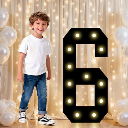 Image of Pooqla 6th Birthday Decorations for Boys, 2.4FT Light Up Numbers | Marquee Numbers Black Party Decorations, Large Lighted Number Gifts for Boys 16th 60th Anniversary Decoration Party Backdrop