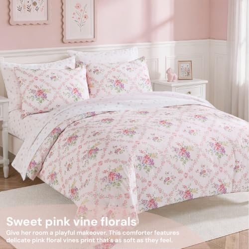 Image of BLOOMHAVEN Twin XL Comforter Set for Girls, 5 Pieces Colorful Floral Vine Bedding Set, All Seasons Kids Dorm Bed in a Bag with Sheets, Pillowcase & Sham