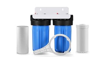 Dual Stage 4.5" x 10" Whole House Well Water Filtration System w/Filters | Sediment + GAC/KDF 85