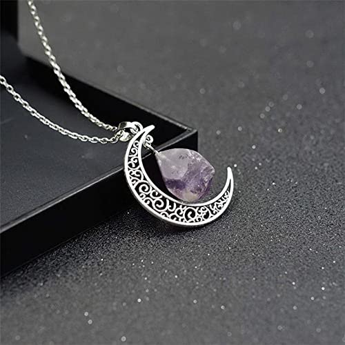 MJartoria Best Friend Moon Cyrstal Pendant Necklaces, Love Across Light Years Filigree Crescent Moon Nebulae Cabochon Amethyst Friendship Necklace (Purple)3