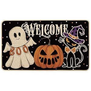  Baccessor-Halloween-Door-Mat-Welcome-Black-Rug-17x29-Inch-Cute-Pumpkin-Ghost-Black-Cat-Decorative-Front-Doormats-Indoor-Outdoor-Non-Slip-Rubber-Backing-Fall-Seasonal-Entryway-Kitchen-Floor-Decoration