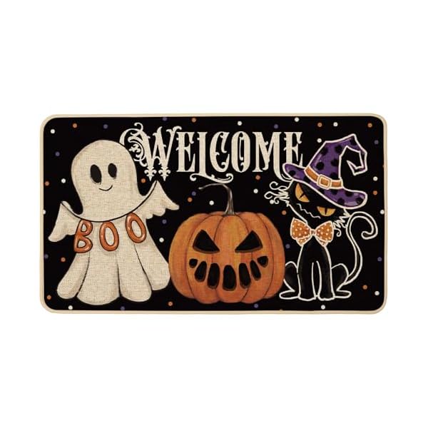   Baccessor-Halloween-Door-Mat-Welcome-Black-Rug-17x29-Inch-Cute-Pumpkin-Ghost-Black-Cat-Decorative-Front-Doormats-Indoor-Outdoor-Non-Slip-Rubber-Backing-Fall-Seasonal-Entryway-Kitchen-Floor-Decoration