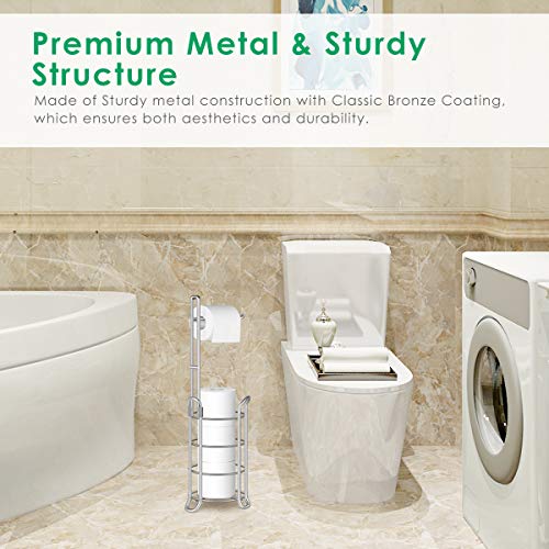 Tomcare Toilet Paper Holder Toilet Paper Stand Free-Standing Toilet Tissue Paper Roll Bathroom Storage Shelf And Dispenser For 3 Spare Rolls Metal Wire Bathroom Accessories Storage Organizer #TOP5