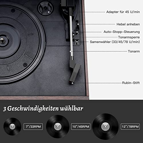 Jorlai Platine Tout-en-Un avec Haut-Parleur stéréo Externe, Lecteur de Disque Bluetooth 3 Vitesses avec Lecture CD/Cassette, Radio AM/FM, Codage USB/SD, entrée Aux-in/RCA Line-Out - Les Beatles, Paul McCartney, John Lennon, RIngo Starr, George Harrison Jorlai Platine Tout-en-Un avec Haut-Parleur stéréo Externe, Lecteur de Disque Bluetooth 3 Vitesses avec Lecture CD/Cassette, Radio AM/FM, Codage USB/SD, entrée Aux-in/RCA Line-Out – Image 4