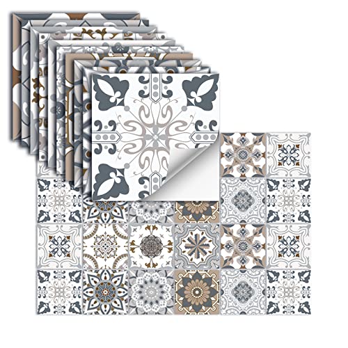 24 Pezzi Adesivi Per Piastrelle Vinile Autoadesivi Adesivi Murali Impermeabili Per Cucina Bagno Piastrelle Parete Camino Armadio Decorazione Adesivi,Hz-33,10x10 Cm
