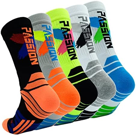 5 Pairs Mens Boys Athletic Crew Socks Comfort Breathable Cushioned Basketball Hiking Training Outdoor Sports Sock