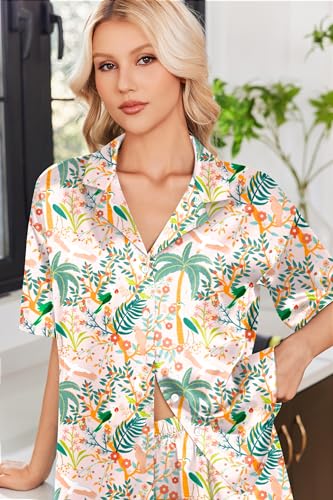 Image of Ekouaer Womens Satin Pajama Set Short Sleeve Button Down Sleepwear 2 Piece Silky Pj Set Soft Loungewear for Ladies