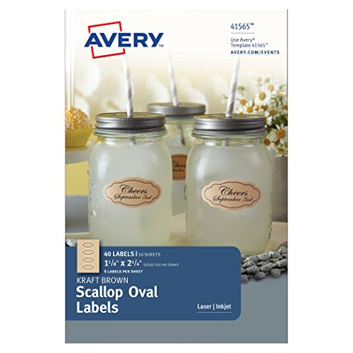 Avery Kraft Brown Scallop Oval Labels, 1-1/8 x 2-1/4 Inches, Pack of 40 Labels (41565)