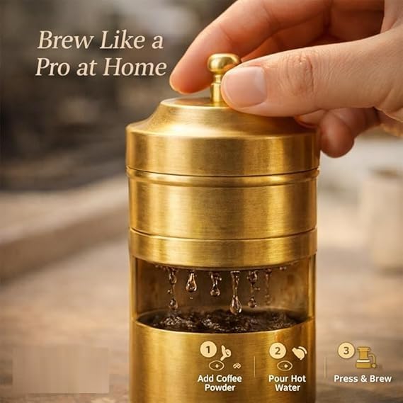 Brass South Indian Filter Coffee Maker | Traditional Drip Coffee Decoction Maker for Hot & Cold Coffee (200ML) Brass