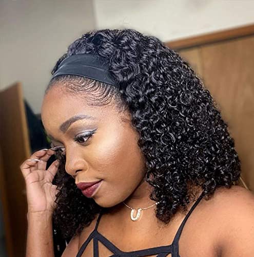 FSDADSA Perruque bandeau pour femme noire bouclée, perruque de cheveux humains courts bouclés pour femme noire Cover
