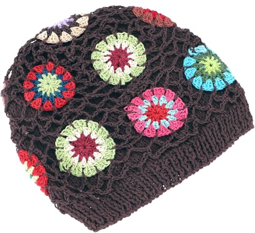Bonnet Granny Square marron coton pour cheveux fragiles cherchant un style unique