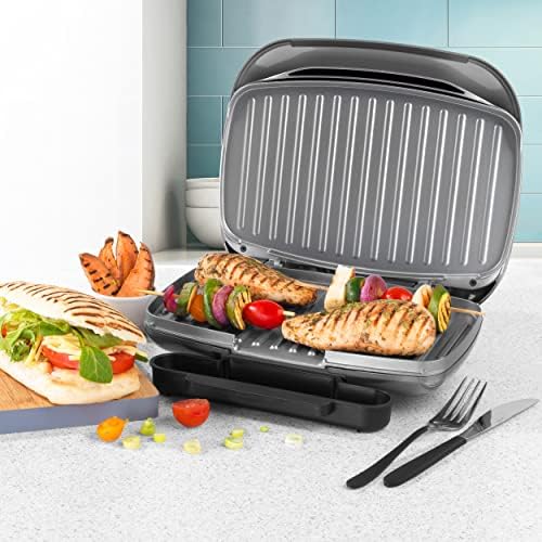 Salter EK4366 Cosmos Health Grill, Electric Non-Stick Griddle Plate & Panini Press, Drip Tray, Automatic Temperature Control, Little Or No Oil, Versatile, For Toasted Sandwiches, Meats, Kebabs & More