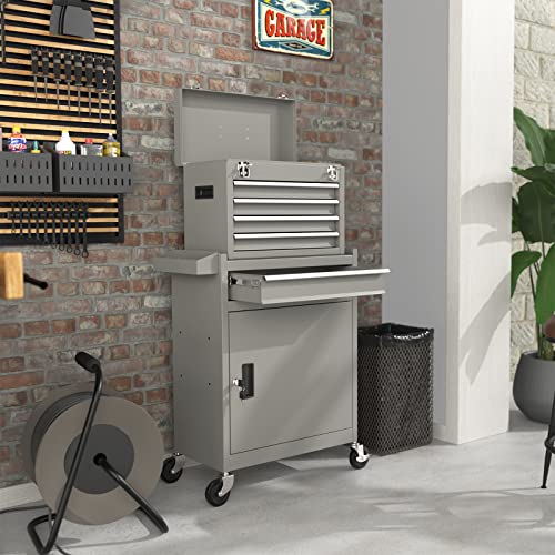 Image of 5-Drawer High Capacity Rolling Tool Chest, Removable Toolbox on Wheels Organizers, Lockable Tool Box Tool Storage Cabine with Drawers and Wheels for Workshop and Warehouse (Grey)