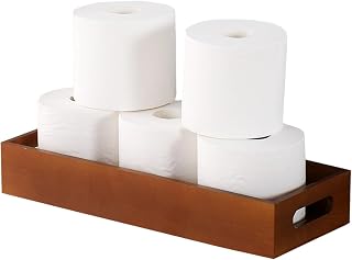 Bathroom Decor Box,Wooden Toilet Tank Topper Basket Tray,Back of Toilet Basket for Paper Storage Bathroom Counter Organizer (Brown, 13.1 * 6.2 * 2.5in)