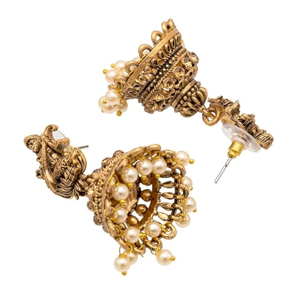 Shining Jewel Traditional Indian Matte Gold Oxidised CZ, Crystal Studded Temple Jhumka Earring For Women-Gold,Green (SJE_109_G_G) - Image 5