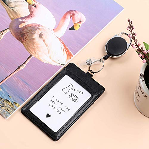 Teskyer 2 Pack Heavy Duty Retractable Badge Holders With Carabiner Reel Clip, Upgraded Retractable Badge Reel X 2 And Vertical Leather Id Card Holder X 2, Black #TOP6
