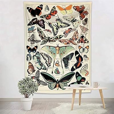 ECOTOB Retro Butterfly Tapestry Colorful Various Butterflies Vintage Beige Tapestry Wall Hanging Blanket Rustic Farmhouse Insect Tapestries for Bedroom Living Room College Dorm Decor, 40Wx60H inch