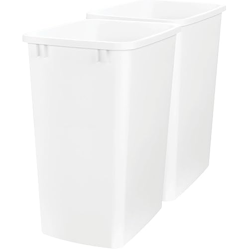 Rev-A-Shelf Polymer Replacement 35 Quart Trash Bin Recycle Waste Garbage Container for Kitchen Cabinet Pullouts, White, 2 Pack, RV-35-11-2