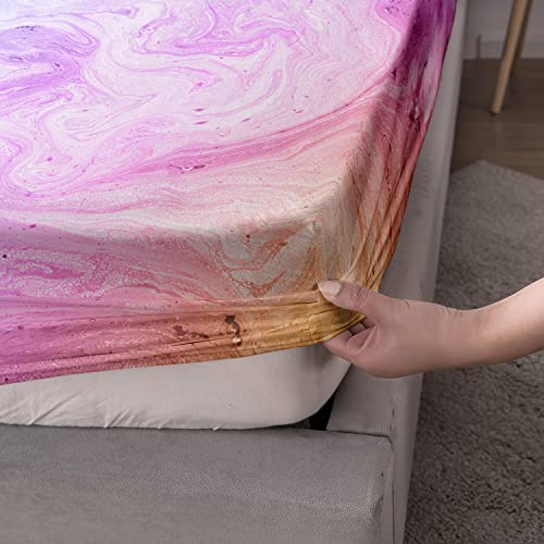 Ailonen Tie Dye Fitted Sheet Full Size,Teen Girl Bed Sheet Set Colorful Marble Bedding Set For Kids Girls,1 Fitted Sheet And 2 Pillow Case,3 Piece #TOP1