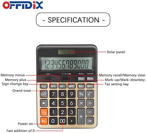 OFFIDIX Office Desktop Calculator, Large Key Calculators, Solar and Battery Dual Power Electronic Calculator Portable 12 Digit Large LCD Display Calculator