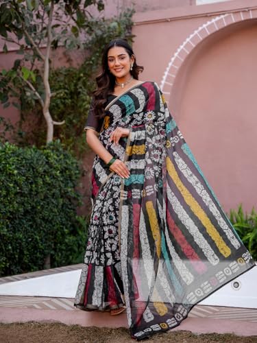 Image of SIRIL Women's Cotton Printed One Minute Ready To Wear Saree