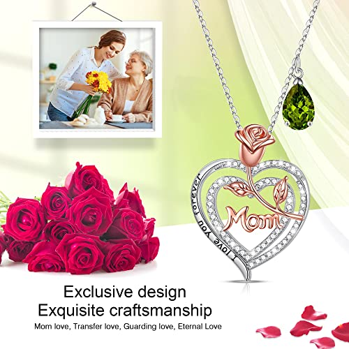 Iefup Birthday Gifts For Mom, 925 Sterling Silver August Birthstone Jewelry Heart Peridot Mom Necklace Valentines Day Birthday Valentines Day Mothers Day Birthday Gifts For Mom New Mom From Daughter #TOP2