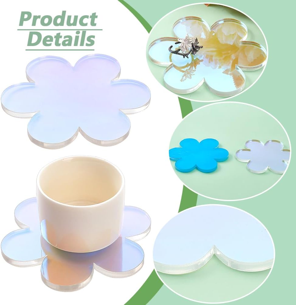 PH PandaHall 2pcs Iridescent Acrylic Flower Coaster Desk Coasters
