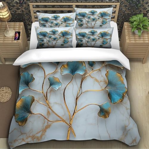 Housse de Couette Ginkgo 200x200cm avec Parure de Lit 3D en Microfibre Douce