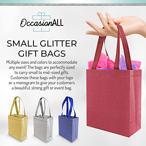 Red Gift Bags - 12 Pack Medium Cute Metallic Glitter Red Gift Bags With Handles, Cute Eco Friendly Shimmer Bling Totes For Gifts & Gift Wrap, Birthday Party, Wedding Goodie & Favor Bags, Bulk - 8X4X10 #TOP6