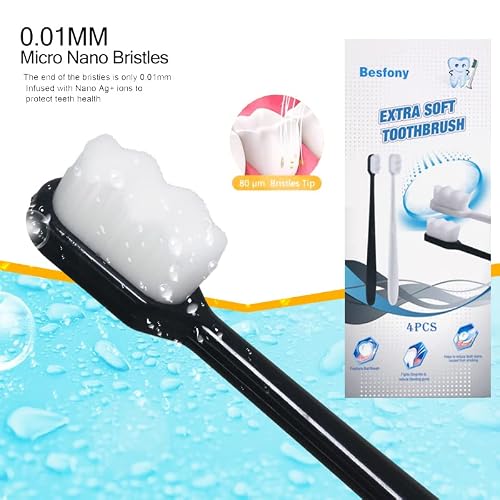 Besfony 4 Pack Extra Soft Toothbrush With 20000 Soft Bristles For Sensitive Gums, Manual Ultra Soft Nano Toothbrushes For Protect Fragile Gums, Perfect For Kids & Adults(Black/White) #TOP3