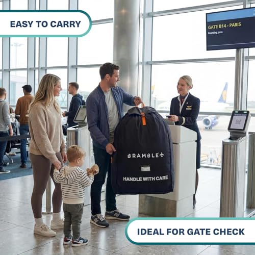 Bramble - Buggy Transporttasche für Flugzeug Gate Check - Wasserabweisende Kinderwagentasche aus Ballistik-Nylon mit gepolsterten Neopren-Trägern, Packbeutel & ID-Fenster - 90 x 60 x 35 cm (Schwarz)