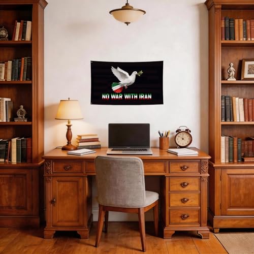 No War With Iran American Flag 3X5FT, Peace Iranian Flags, Vivid Color and Fade Proof,Canvas Header and Double Stitched with Brass Grommets, Indoor, Outdoor, Gifts. (Black, 3x5ft) by EMFXDT - Used condition - Image 5