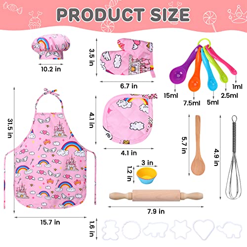 Kids Cooking And Baking Chef Set, 2 Pcs Apron (Pink Green) Chef Hat Accessories Complete Cooking Set, Dress Up Pretend Play Career Role Play Costume Toys Thanksgiving Christmas Gift For Boys Girls #TOP1