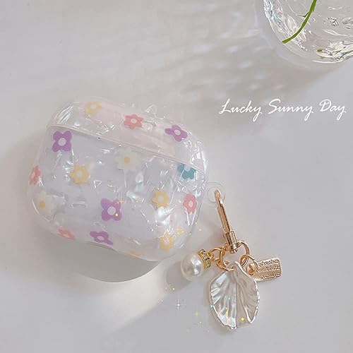 Miniatura 4 de Cute Airpod 3 Case 2021 Flowers with Shell Pearl Keychain Luxury Marble Protective Cover Compatible with AirPods 3rd Generation Case for Girls Women