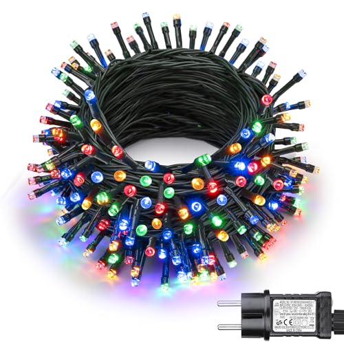 Joomer Lichterkette Außen 100 LED, 10M Weihnachtsbaum Lichterkette Strombetrieben mit Timer, 8 Modi Wasserdicht Weihnachtsbeleuchtung Innen Grünes Kabel...