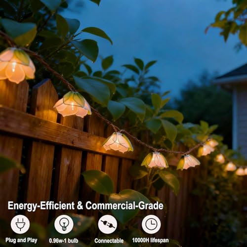 TWINKVILLA Decorative String Lights Plug in with 10 Bulbs, Flower Garland Fairy Lights Connectable Weatherproof Outdoor Indoor for Wedding Pergola Bedroom Porch Floral Home Decor (Green White) by TWINKVILLA - Image 3