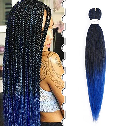 20"(50cm) Extensiones de Pelo Sintético para Hacer Trenzas Africanas Mechones kanecalon (Pre-Stretced Easy Trenzas) # Negro Natural-Azul -75g